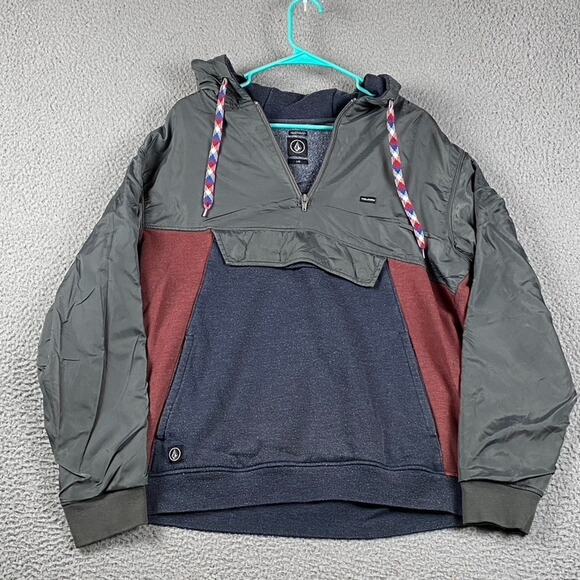 Volcom Ripper Pullover Hoodie Men's Large Colorblock Gray Red Blue VGC - Picture 1 of 8